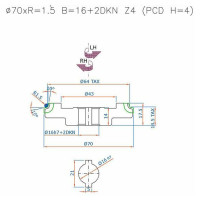 DGB PCD Frez nas.profil. D=70 I=14,5 B=16+2CH Z=4 H4 R1,5 LH SCM STEFANI