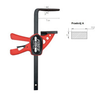 Ścisk stołowy QUICK T-Track 15 cmdo szyny, listwy prowadzącej , max. siła nacisku 60 kg , ramię 7 cm, szyna 13,9x4,4 mm